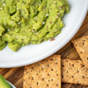 Avocado and Edamame Dip with Whole Wheat Crackers Healthy Snack Recipe