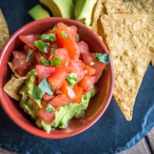 Avocado and Tomato Salsa with Whole Grain Tortilla Chips Healthy Snack Recipe