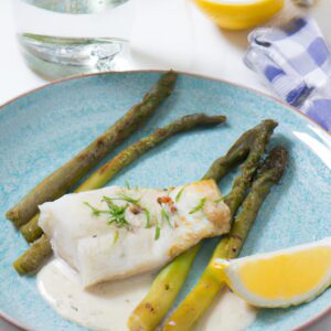 Baked Cod with Asparagus and Lemon Dill Sauce Healthy Lunch Recipe