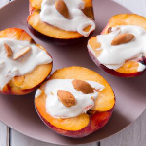 Baked Peaches with Greek Yogurt and Almond Butter Healthy Dessert Recipe