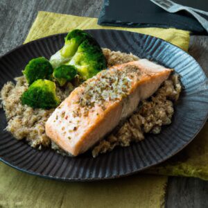 Baked Salmon with Quinoa and Steamed Broccoli Healthy Dinner Recipe