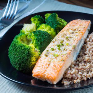 Baked Salmon with Quinoa and Steamed Broccoli Healthy Lunch Recipe