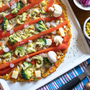 Cauliflower Crust Pizza with Assorted Vegetable Toppings Healthy Dinner Recipe