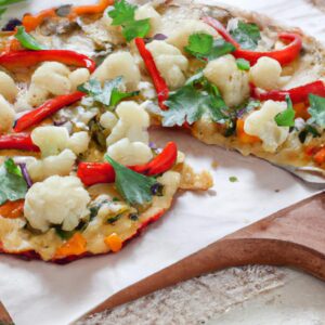 Cauliflower Crust Pizza with Vegetables Healthy Main Dish