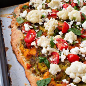 Cauliflower Crust Pizza with Vegetables and Feta Cheese Healthy Dinner Recipe