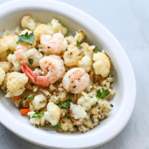 Cauliflower Fried Rice with Shrimp and Vegetables Healthy Dinner Recipe