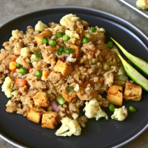 Cauliflower Fried Rice with Tofu and Vegetables Healthy Lunch Recipe