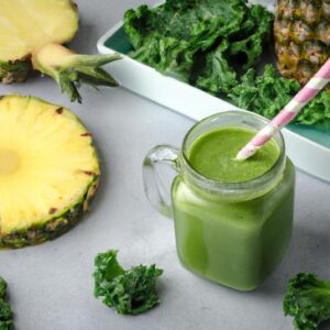 Green Detox Smoothie with Spinach Kale and Pineapple Healthy Beverage Recipe