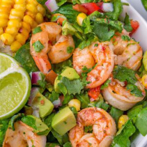 Grilled Shrimp Salad with Avocado Corn and Lime Cilantro Dressing Fresh and Flavorful