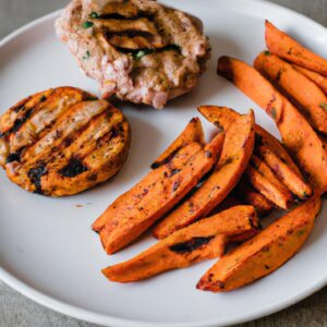 Grilled Turkey Burgers with Sweet Potato Fries Dinner Recipe