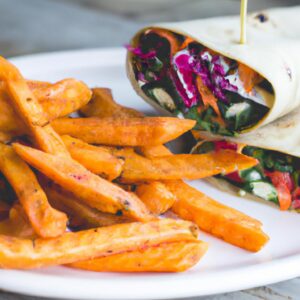 Grilled Vegetable and Hummus Wrap with Sweet Potato Fries Dinner Recipe