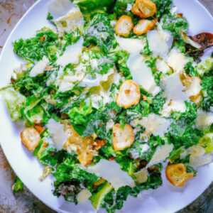 Kale and Brussels Sprout Caesar Salad with Parmesan Crisps Healthy Salad Recipe