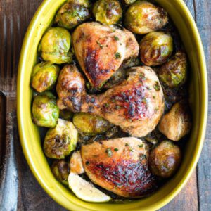 Lemon Herb Roasted Chicken with Roasted Brussels Sprouts Dinner Recipe