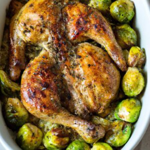 Lemon Herb Roasted Chicken with Roasted Brussels Sprouts Lunch Recipe