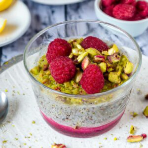 Lemon Raspberry Chia Seed Pudding with Pistachio Crumble Dessert Recipe