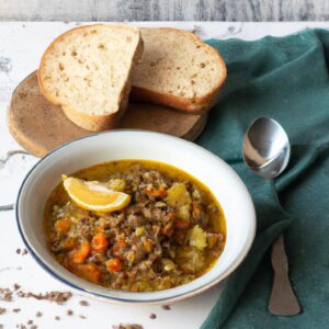 Lentil and Vegetable Soup with Whole Grain Bread Dinner Recipe