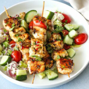 Mediterranean Chicken Skewers with Greek Salad Lunch Recipe