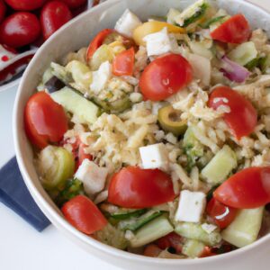 Mediterranean Orzo Salad with Cucumber Tomato Olives and Feta Refreshing Salad Recipe