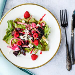 Mixed Green Salad with Berries Goat Cheese and Raspberry Vinaigrette Refreshing Salad Recipe