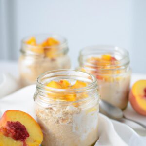 Peach Cobbler Overnight Oats with Maple Syrup Dessert Recipe