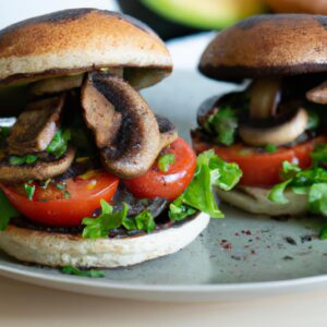 Portobello Mushroom Burgers with Avocado and Tomato Vegetarian Lunch Recipe