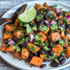 Roasted Sweet Potato and Black Bean Salad with Lime Cilantro Dressing Healthy Salad Recipe