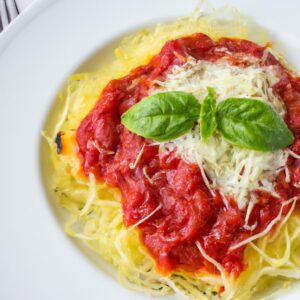 Spaghetti Squash with Tomato and Basil Marinara Sauce Healthy Dinner Recipe