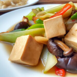 Stir Fried Tofu and Mixed Vegetables in Ginger Soy Sauce Lunch Recipe