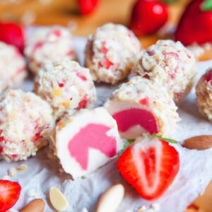 Strawberry Cheesecake Energy Bites with Almond Crust Dessert Recipe