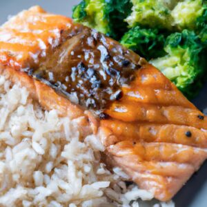 Teriyaki Salmon with Brown Rice and Steamed Broccoli Lunch Recipe