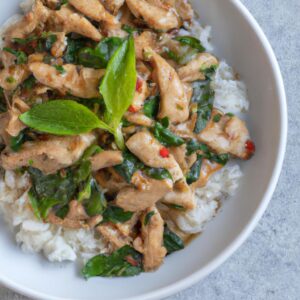 Thai Basil Chicken Stir Fry with Brown Rice Easy Dinner Recipe