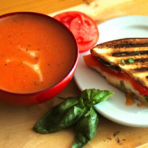 Tomato Basil Soup with Grilled Cheese Sandwich Delicious Lunch Recipe