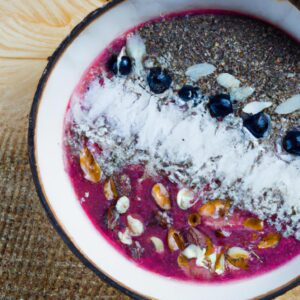 Vanilla Berry Smoothie Bowl with Hemp Seeds and Coconut Flakes Dessert Recipe