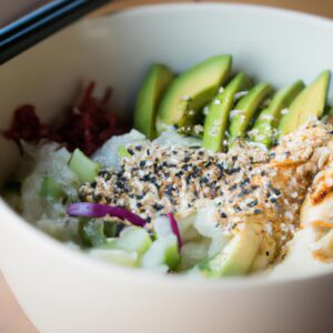 Veggie Sushi Bowl with Brown Rice and Sesame Ginger Dressing Lunch Recipe