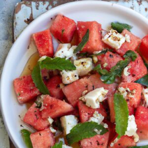 Watermelon Salad with Feta Mint and Balsamic Glaze Refreshing Summer Recipe