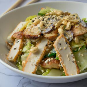 Asian Sesame Chicken Salad with Crunchy Noodles and Sesame Ginger Dressing