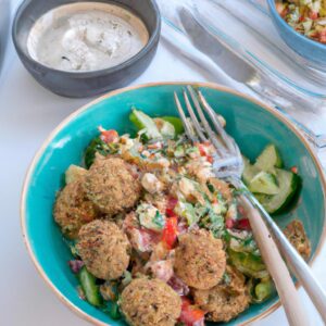 Baked Falafel Salad with Tahini Dressing Healthy Lunch Recipe