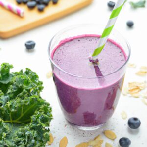 Blueberry Kale Smoothie with Almond Milk Healthy Beverage Recipe