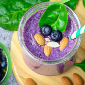 Blueberry Spinach Smoothie with Almond Butter Healthy Beverage Recipe