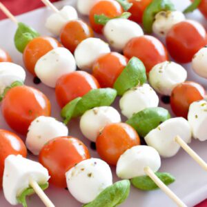 Caprese Skewers with Cherry Tomatoes Mozzarella and Basil Snack Recipe