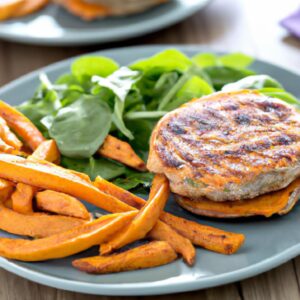 Grilled Turkey Burgers with Sweet Potato Fries Healthy Lunch Recipe