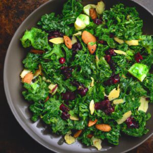 Kale and Brussels Sprout Salad with Cranberries and Almonds Healthy Salad Recipe