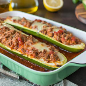 Stuffed Zucchini Boats with Ground Turkey and Marinara Sauce Dinner Recipe