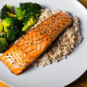 Teriyaki Salmon with Brown Rice and Steamed Broccoli Healthy Main Dish