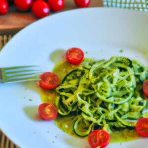 Zucchini Noodles with Pesto and Cherry Tomatoes Easy Dinner Recipe