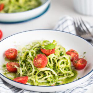 Zucchini Noodles with Pesto and Cherry Tomatoes Healthy Lunch Recipe